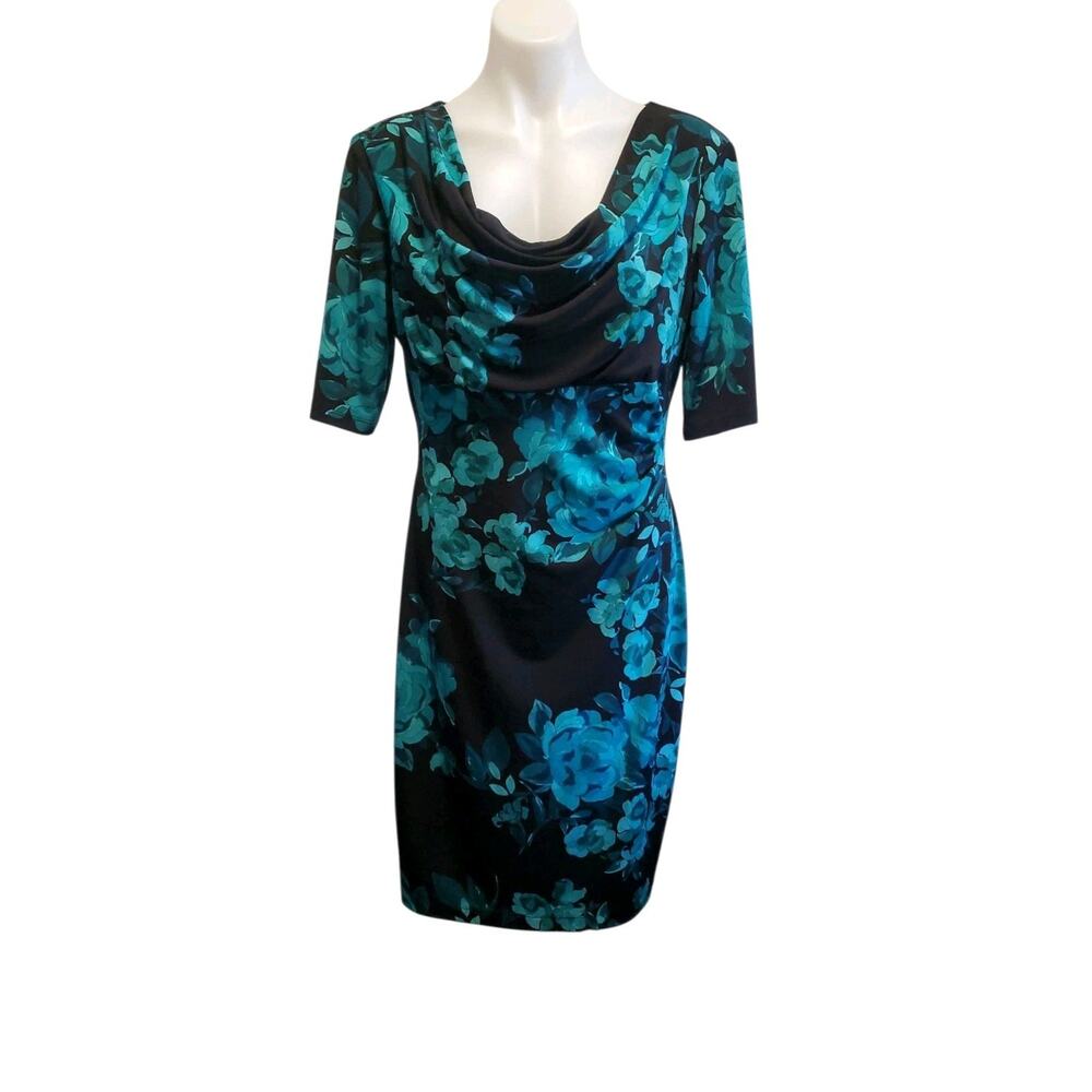Y2K Connected Apparel Floral Draped Bodycon Dress Blue Roses Fairy Whimsigoth
